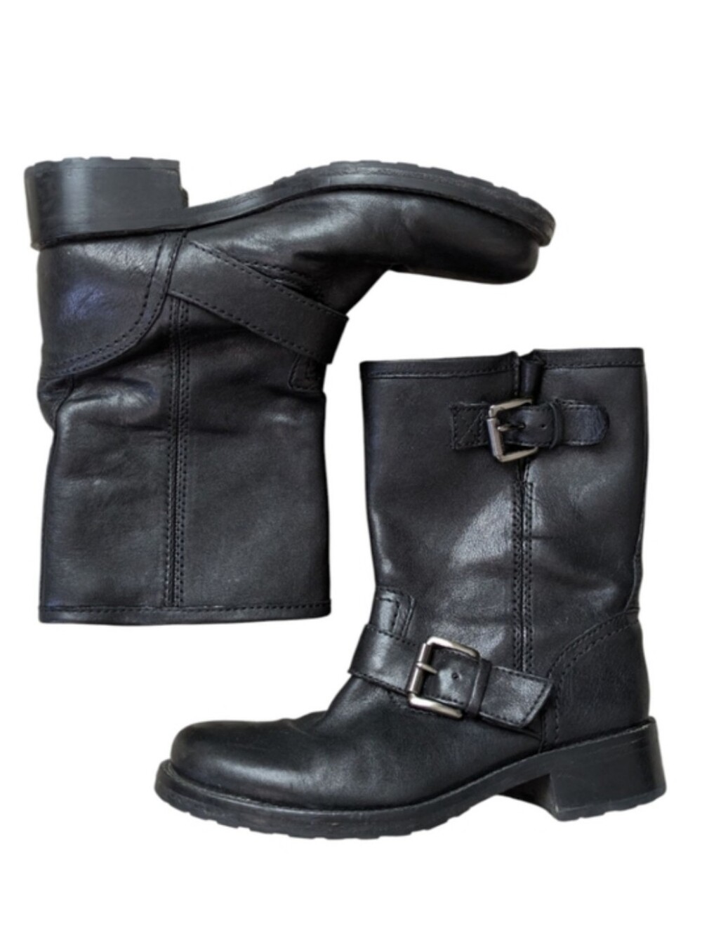 MICHAEL Michael Kors Black Leather Buckled Motorcycle Boots Women's Size 5
